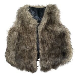Brown Faux Fur Vest‎ Shaggy Sleeveless Jacket Plus Size XXXL Boho Glam